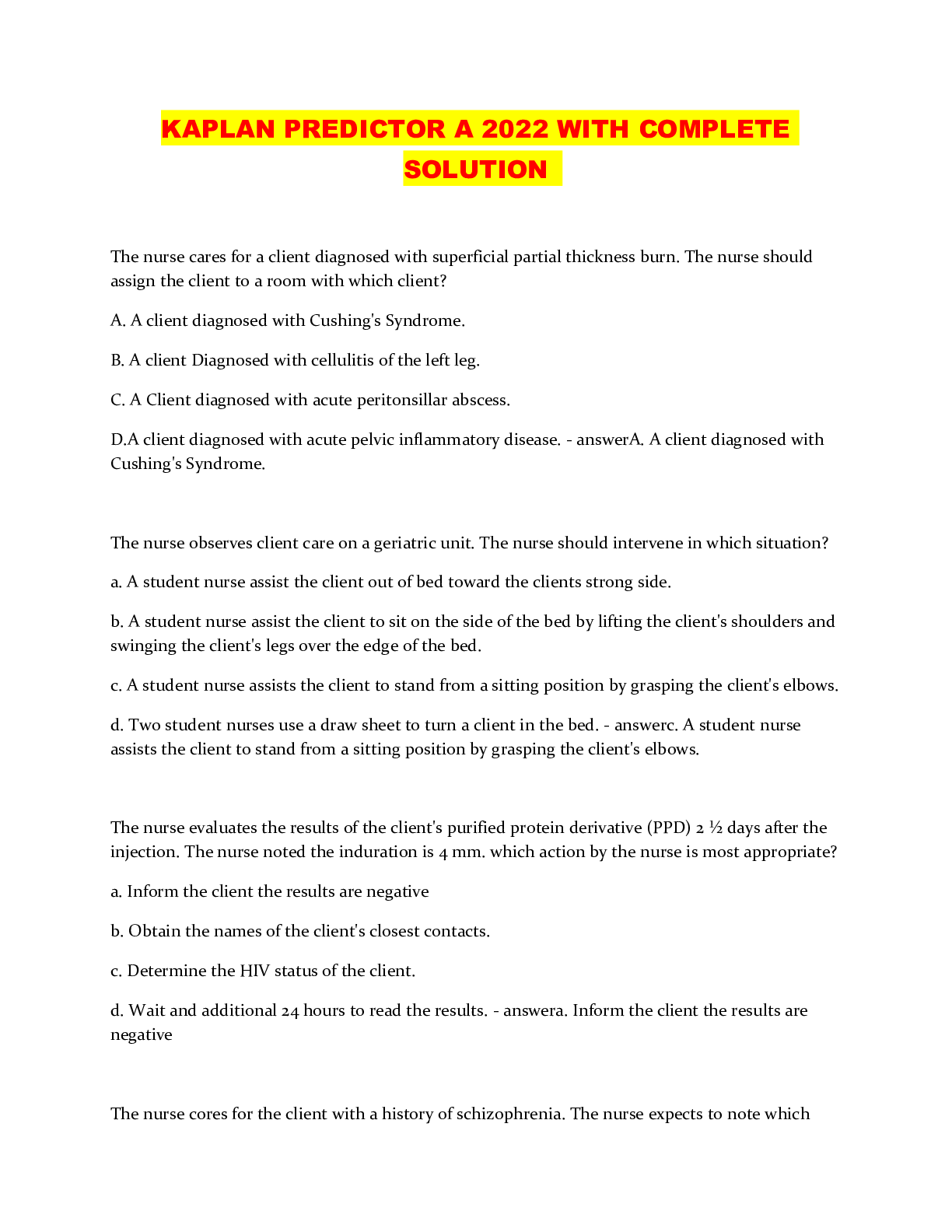 Preview image of KAPLAN PREDICTOR A 2022 WITH COMPLETE SOLUTION document